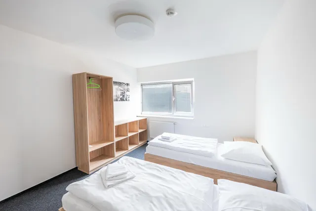 Hotel room with two beds