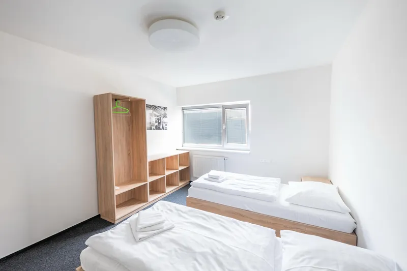 Hotel room with two beds