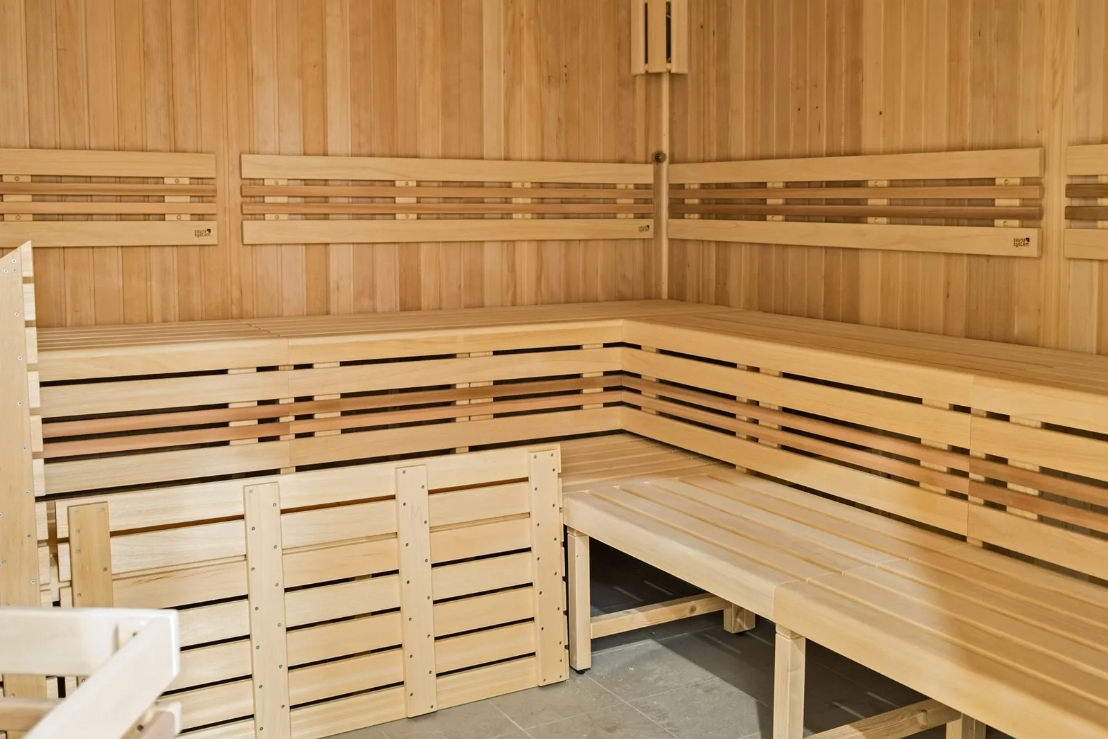 Finnish sauna with wooden benches